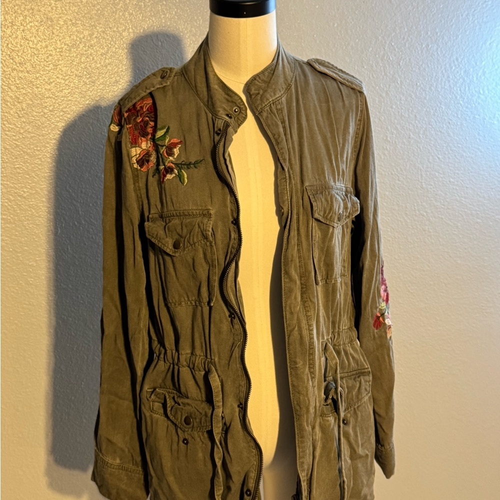 Embroidered Olive Green Women's Jacket